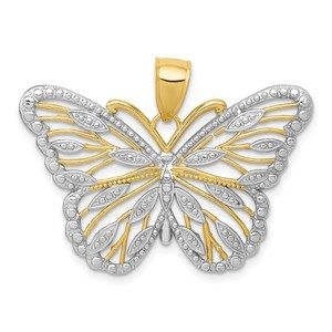 14k Yellow Genuine Gold and Rhodium Butterfly Necklace Charm Pendant
